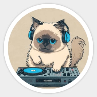 CUte DJ Ragdoll Cat Sticker